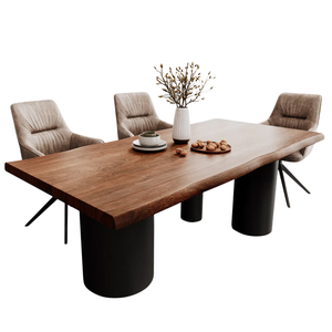 Mesa de Comedor de Diseño Industrial con 3 Patas de Metal con Recubrimiento de Polvo Negro Estilo Piler y Tablero de Madera de Acacia con Borde Natural para el Hogar y la Cocina - Product Image 2