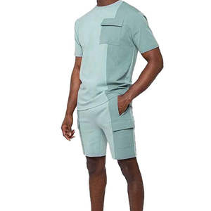 Ensemble T-shirt et short en coton pour homme, respirant, décontracté, deux pièces, taille à cordon, logo personnalisé - Product Image 1