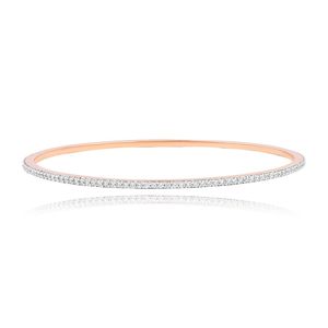 Brazalete Delgado de Oro Rosa de 14K con Diamantes Redondos, Estilo Eternity Completo - Product Image 2