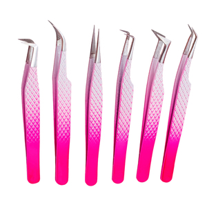 ชุดแหนบปลายไฟเบอร์สีชมพูขอบเงินสำหรับต่อขนตาแบบวอลลุ่มและต่อขนตา - Product Image 5