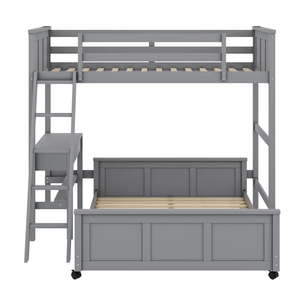 Lit superposé moderne et écologique avec bureau et tiroirs de rangement style panneau en bois pour chambres d'enfants Hôtels - Product Image 1