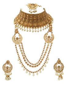 Indian Trendy Classic Choker Engagement Anniversary Wedding Party Gift <b>Set</b> Traditional <b>Crystal</b> Kundan Faux Pearl Alloy Gold - Product Image 5