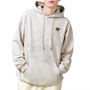 Sudadera con Capucha Beige para Hombre de Alta Calidad, Corte Holgado, Estilo Casual para Otoño, 100% Algodón, Diseño con Bolsillo Frontal Tejido - Product Image 1