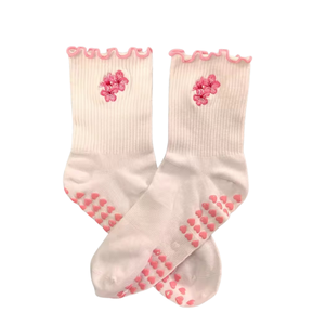Wholesale Ruffle Custom Printed Cotton Non <b>Slip</b> Pair Woman Cute Pilates Yoga Socks - Product Image 4