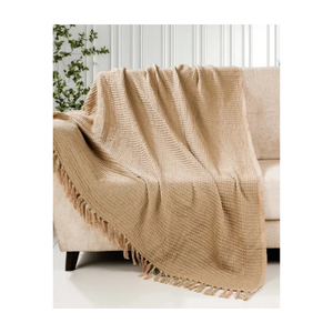 Organic Cotton Woven Throw Blanket Herringbone Pattern Bohemian Style Rectangular All Season Breathable Home Decor With Fringe - Product Image 4