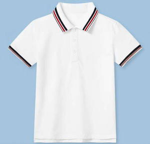 เสื้อโปโลเด็กสีฟ้าอ่อนผ้าฝ้าย - คอปกสีกรมท่า แขนสั้น ชุดนักเรียนสำหรับนักเรียนประถม ชุดเด็ก - Product Image 5
