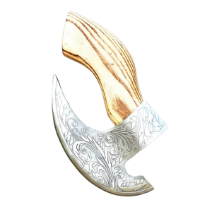 Cuchillo Ulu Hecho a Mano Personalizado, Cuchillo de Acero con Alto Contenido de Carbono, Cuchilla Curva para Cortar Pizza y Picar Carne, con Mango de Madera y Funda de Cuero - Product Image 2