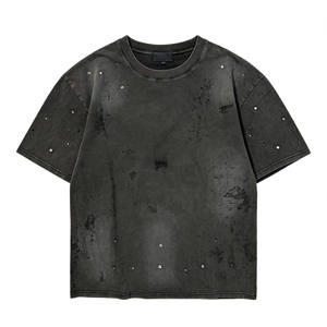 T-shirt surdimensionné pour homme en coton 100% avec strass et effet vieilli, style streetwear, logo personnalisé - Product Image 1