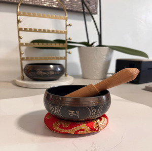 Hammered brass singing bowl with a <b>wooden</b> <b>mallet</b> For Chakra Cleaning Balancing Healing Sound Therapy available at wholesale rate - Product Image 3