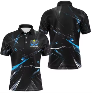 เสื้อโปโลทีมพิคเคิลบอลชาย สีดำ เทา เหลือง พิมพ์ลายแบบซับลิเมชั่น แห้งเร็ว ดีไซน์สปอร์ต โลโก้ด้านหน้า ติดกระดุม - Product Image 3