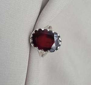 Anillo de Granate Hessonita Natural, Plata de Ley 925, Gema Ovalada, Talla 8 de EE. UU. - Product Image 2