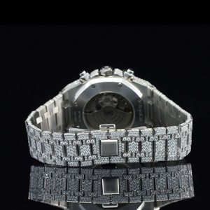 Montre mécanique chronographe en acier inoxydable argenté 41 mm, cadran en diamant moissanite, mouvement automatique, mode hip-hop unisexe - Product Image 4