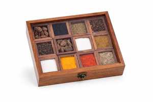 Sheesham Wood <b>Spice</b> <b>Box</b> with Spoon: Masala Dabba Kitchen Storage - Product Image 4