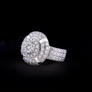 Iced Out Style Round Cut Moissanite Diamond Cluster Engagement <b>Ring</b> Wide <b>Dome</b> Shape Statement Jewelry Hip Hop Trendy Design <b>Ring</b> - Product Image 2