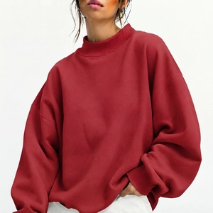 Sudadera de Mujer Estilo Holgado con Cuello Alto Simulado, Manga Larga, Largo Regular, Colores Sólidos, Logotipo Frontal, para Invierno y Uso en Todas las Estaciones, Fabricada en Fábrica - Product Image 1
