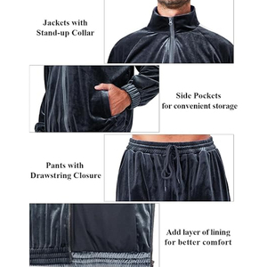 Mens 2 Piece <b>Velour</b> Tracksuit Full Zip Jackets Pants Velvet Jogging Suits Sweatsuit Set - Product Image 3