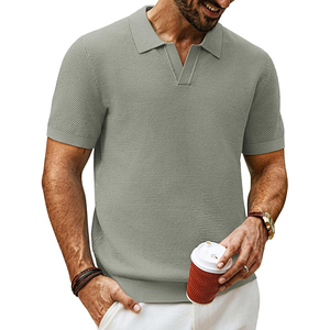 <b>Men's</b> Olive Green Short Sleeve Knitted Polo Shirt Solid Color Casual Breathable Regular Fit Collared Design - Product Image 4