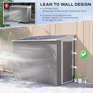 Casetta da Giardino in Metallo Grigio Chiaro 4FT X 7.7FT con Porta Lucchettabile e Prese d'Aria per Deposito Bici, Cortile, Patio, Prato - Product Image 6