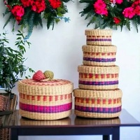 Ecowoodies Art Deco Woven Sikki Grass Handicraft Storage Bins Single-piece Package Circular Abstract Geometric Pattern Diwali