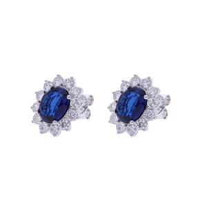 Luxury 14K Gold Rhodium Plated Symmetrical Floral Halo <b>Earrings</b> with 2.4CTW Brilliant Cut Diamonds - Product Image 1