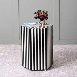Belladec Modern Bone Inlay Console Stool with Striped <b>Black</b> Design for Bedroom and Living Room <b>Bedside</b> Home Use - Product Image 1