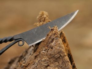 Drop Point Carbon Steel <b>Knife</b> With Twisted Handle For Woodworking 0.7mm Blade Thickness - Product Image 1