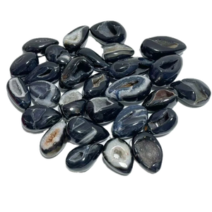 Cabochon d'agate drusée noire naturelle, pierre précieuse en vrac à dos plat pour la fabrication de bijoux - Product Image 1