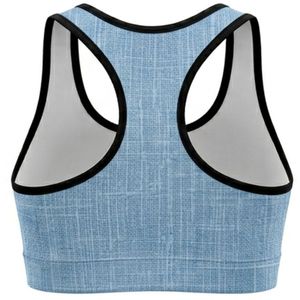 Women's Light Blue Checkered Racerback Sport Bra Scoop Neck Medium Support Breathable Spandex Polyester Yoga <b>Top</b> Seamless Design - Product Image 2