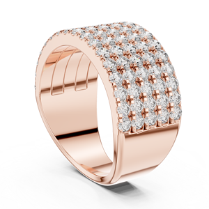 Anillo de banda ancha con diamantes de laboratorio dorados, anillo llamativo con múltiples filas de diamantes pavé, elegante joyería de diamantes para mujer - Product Image 5