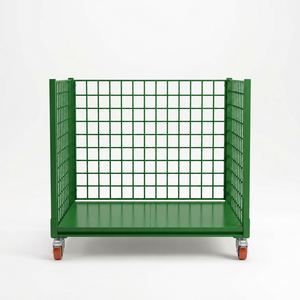 Carro de malla de acero verde industrial NEWTEK con plataforma de base sólida, diseño apilable, recubrimiento en polvo y cuatro ruedas con freno. - Product Image 2