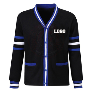 เสื้อคาร์ดิแกนสีดำ Zeta Sorority ผ้าฝ้ายฟลีซ 100% เสื้อสเวตเตอร์ผู้หญิง คอวี แต่งขอบสีน้ำเงินขาว ตัวอักษรกรีกแบบมหาวิทยาลัย สไตล์วินเทจ - Product Image 1