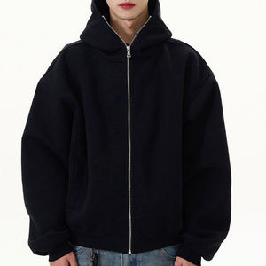 Mens Zipper Hoodie Loose Fit Full ZIP Hooded Sweatshirt Clean Hood Street Fashion Blank ZIP <b>Jacket</b> Custom Private Label Apparel - Product Image 1