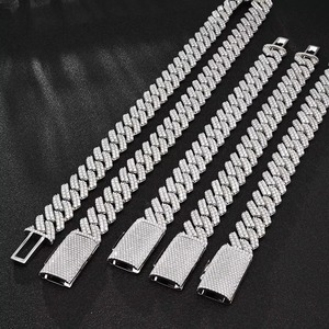 Premium Fine <b>Mens</b> <b>Silver</b> Material Custom Link <b>Chain</b> Necklace <b>Silver</b> Plated Round Brilliant Cut Geometric Shape Hiphop - Product Image 3