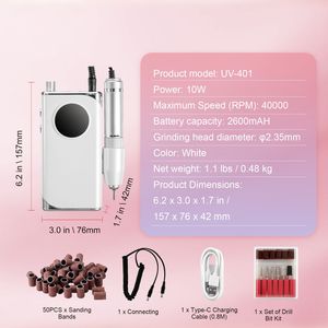 เครื่องเจียรเล็บไฟฟ้าไร้สายแบบพกพา 40,000 รอบต่อนาที ชาร์จไฟได้ พร้อมจอ LCD รูปทรงปากกา สำหรับเจียรอะคริลิคและเจล  พร้อมปลั๊ก USB 6 ชิ้น - Product Image 4