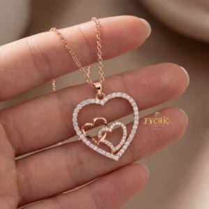 Collar con Colgante de Triple Corazón en Plata 925 Chapada en Oro Rosa, Cadena de Eslabones, con Diamantes Brillantes, para Mujer, Regalo de Lujo para Compromiso, Fiesta o Boda - Product Image 1