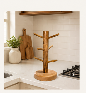 Space-Saving Wooden Coffee Mug Tree <b>Stand</b> For Kitchen Countertop Heavy Duty <b>Tea</b> Cup Rack & Mug Hanger Organizer Natural Wood - Product Image 4