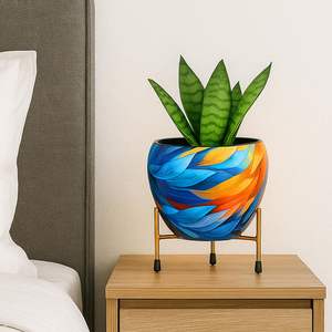 Maceta/Contenedor con Estampado Floral y Soporte de Hierro para Decoración del Hogar y Jardín, Apta para Plantas de Interior y Exterior - Product Image 2