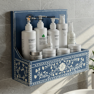 Blue Bathroom Wall Organizer Shelf – Handmade Wooden <b>Storage</b> Holder for <b>Toiletries</b> & Home Decor - Product Image 4