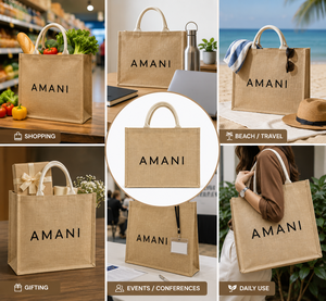 กระเป๋าช้อปปิ้งผ้ากระสอบขนาดใหญ่ Amani ทนทาน พร้อมพิมพ์โลโก้ด้วยผ้าไหม มีหูหิ้วสะพายไหล่ ความจุเยอะ เหมาะสำหรับใช้ในชีวิตประจำวัน - Product Image 4