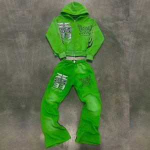 Conjuntos de Sudadera con Capucha y Pantalones de Chándal Personalizados de Algodón Grueso de Invierno, Unisex, de Corte Regular, Color Liso, Casuales, Ecológicos, con Estampado Puff y Efecto Ácido - Product Image 1