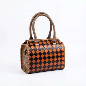 Sac de voyage mini-sac de sport de luxe en cuir véritable sculpté à la main, motif damier, résistant à l'eau, léger - Product Image 6