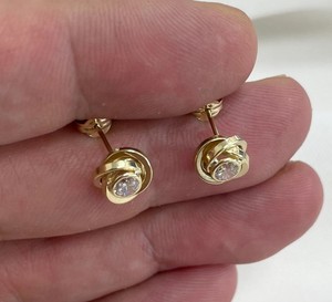 Handmade 18K Gold Filled Gold Plated 925 <b>Silver</b> 5mm CZ Bezel Knot <b>Stud</b> Earrings Minimalist Dainty Jewelry Gift Women - Product Image 5