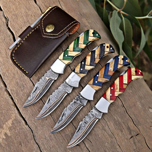 Hot Selling OEM Supported Copper Damascus Steel Folding Pocket Utility Knife 6.5" Back Lock Pakka Wood Handle DIY Industrial - Product Image 2