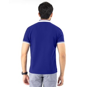 Chemise Homme Bleu Royal Tricotée 100% Coton Respirante Manches Courtes Couleur Unie Décontractée Col et Ourlet Blancs Personnalisables - Product Image 3