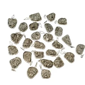 Collection de pendentifs féeriques en pyrite dorée scintillante, polie, énergie de guérison, pierres précieuses naturelles, accessoires de mode - Product Image 1