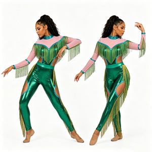 Vestidos de Danza Lírica Majorette con Flecos Metálicos y Lentejuelas de Spandex para Actuaciones en Escenario, Uniformes Personalizados para Equipos de Mujeres Adultas - Product Image 3
