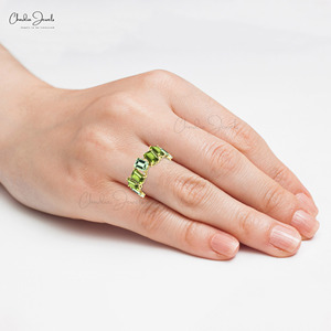 Bague demi-éternité Chordia Jewels en or massif 14 carats avec améthyste verte et péridot véritable 7x5mm, style classique pour femme - Product Image 5