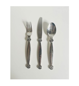 Art Deco 3-Piece Stainless Steel Cutlery Set - Unique Medallion Handle Design, Mirror Polished Knife, Fork & Spoon <b>Flatware</b> - Product Image 3