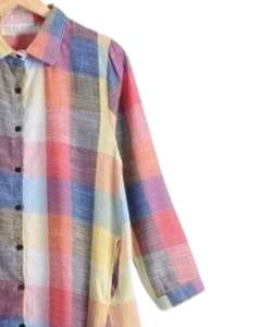 Vestido Camisero Largo a Cuadros Multicolor Personalizado para Mujer, Estilo Túnica Casual con Botones, Corte Holgado y Oversize, Ideal para Otoño y Primavera - Product Image 2