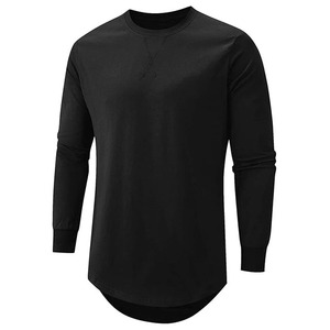 T-shirt unisexe à manches longues en coton/polyester noir uni, coupe oversize, avec graphisme personnalisé, vente en gros - Product Image 1